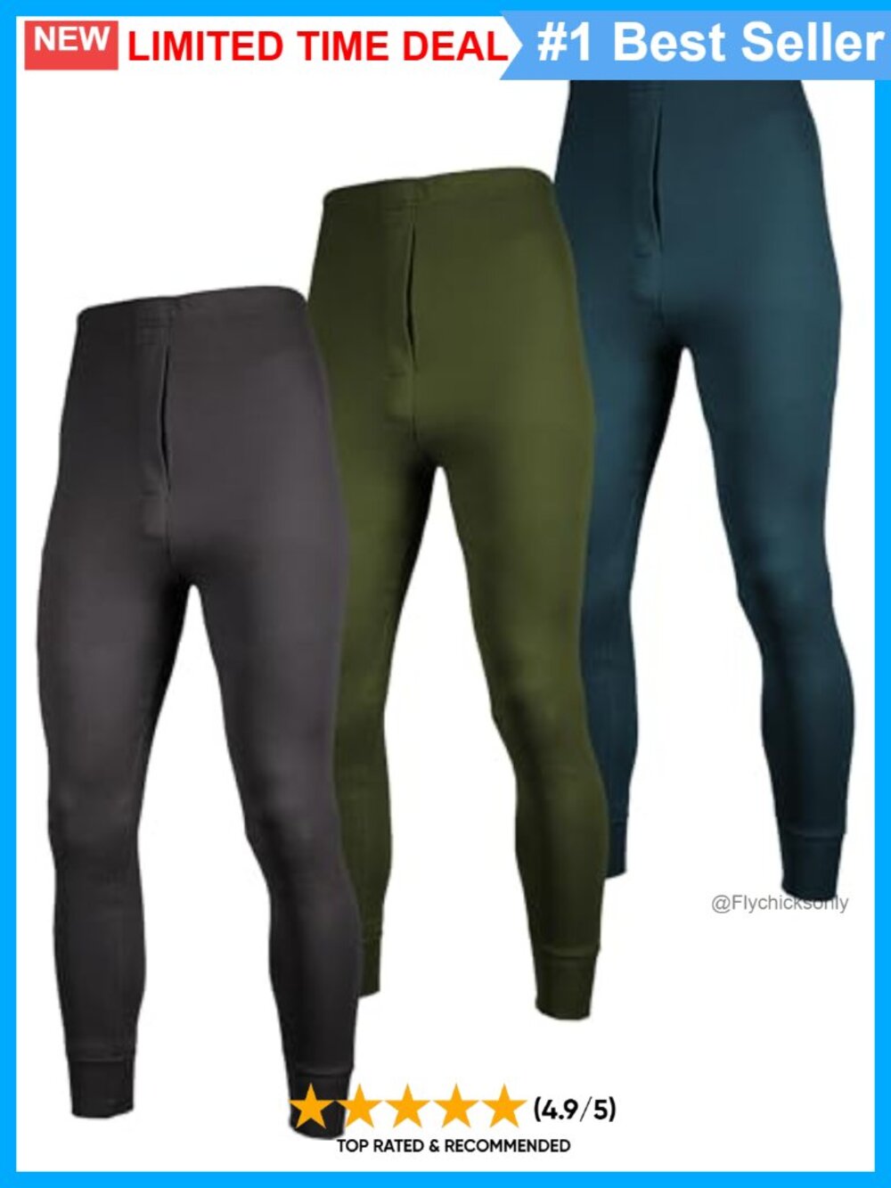 Men's 3 Pack Combed Cotton Thermal Underwear Base Layer Pants